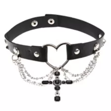 Black Heart Draped Cross Choker Necklace at Spencer's