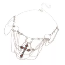 Silver Gothic Cross Draped Choker Necklace at Spencer's