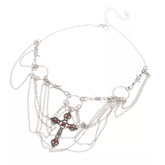 Silver Gothic Cross Draped Choker Necklace at Spencer's