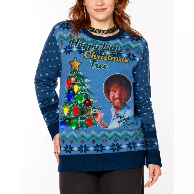 Light up bob ross ugly christmas sweater best sale