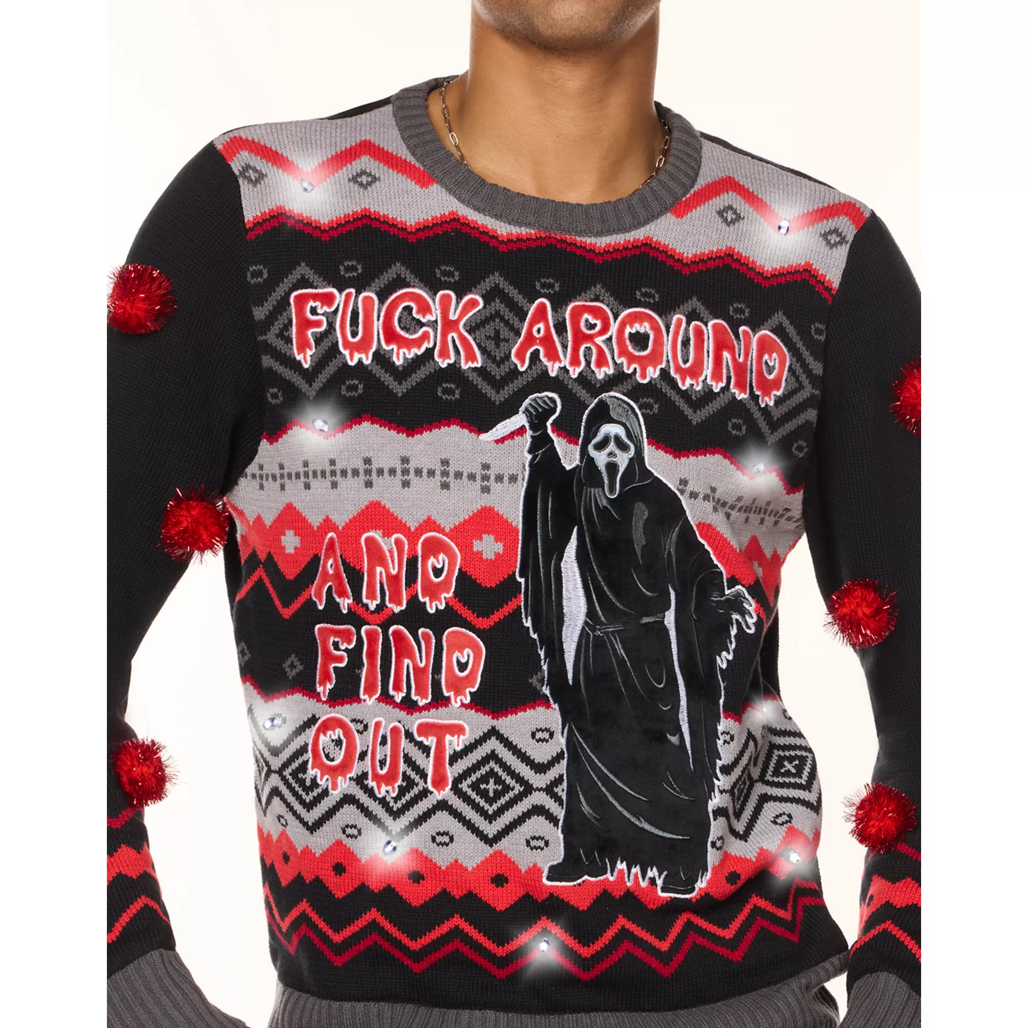 Light-Up Ghost Face Fuck Around and Find Out Christmas Sweater at Spencer's