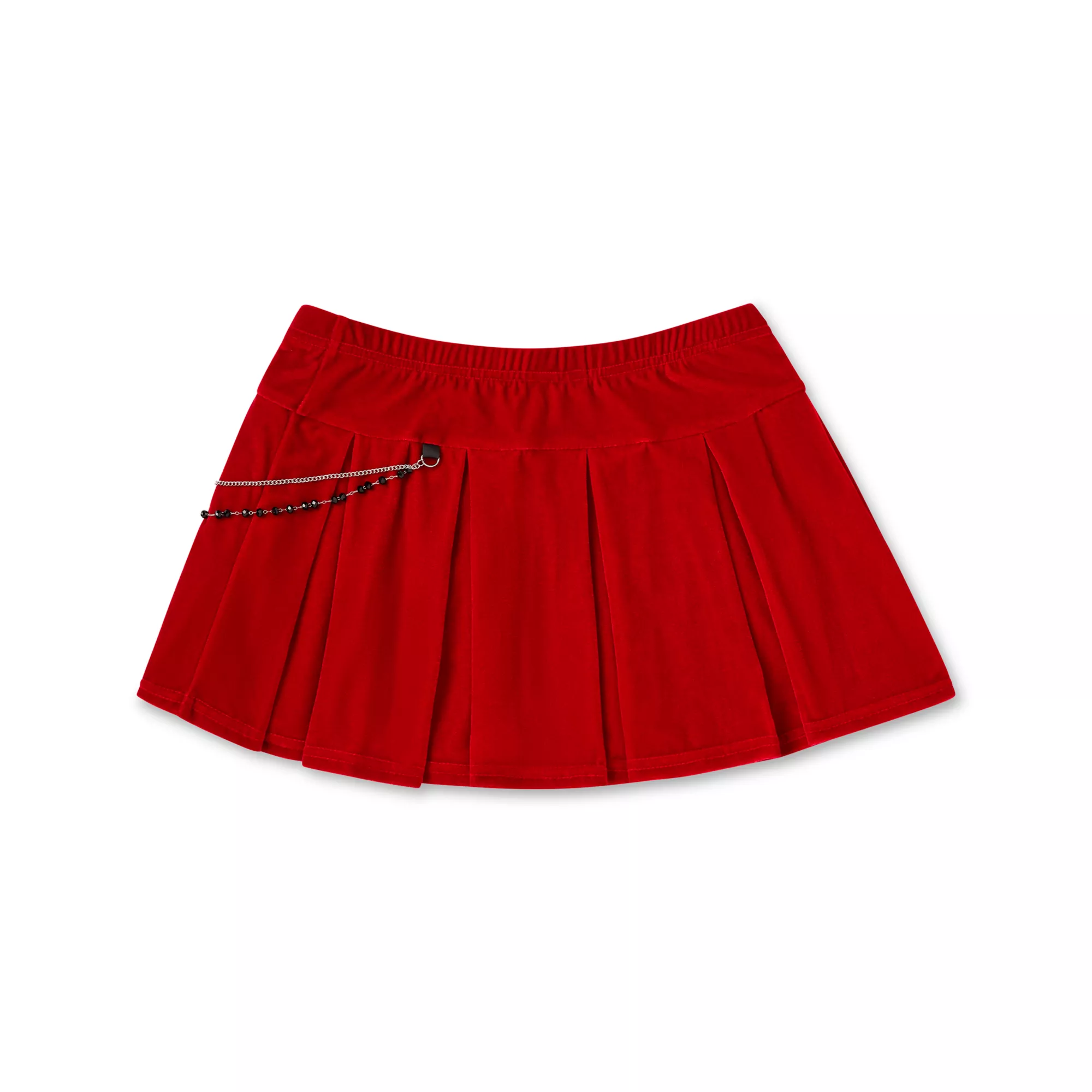 Red Velvet Chain Pleated Mini Skirt at Spencer's