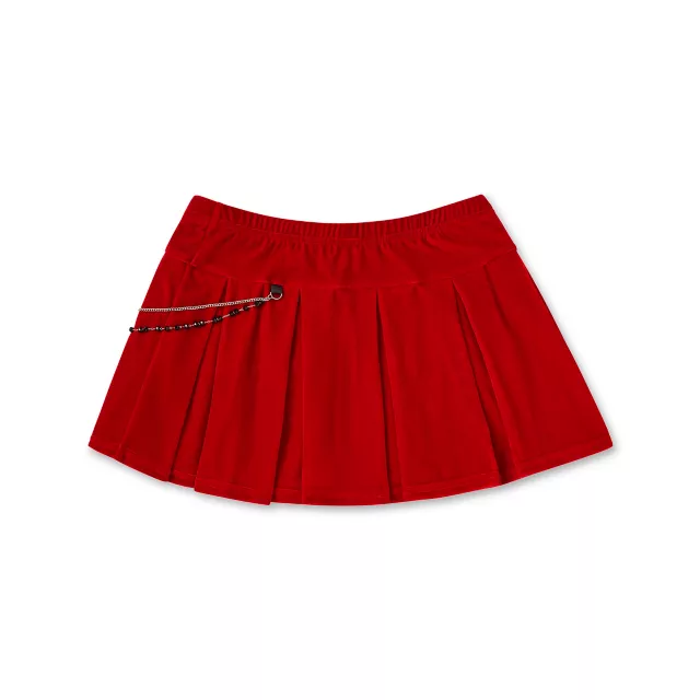 Red Velvet Chain Pleated Mini Skirt at Spencer's
