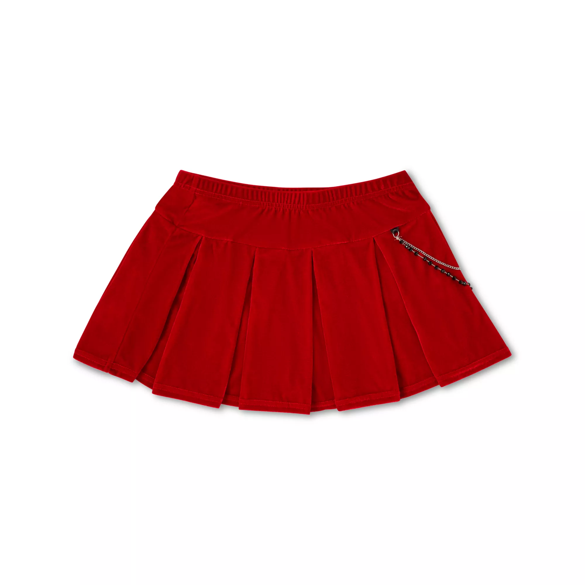Red Velvet Chain Pleated Mini Skirt at Spencer's
