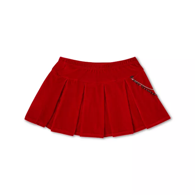 Red Velvet Chain Pleated Mini Skirt at Spencer's