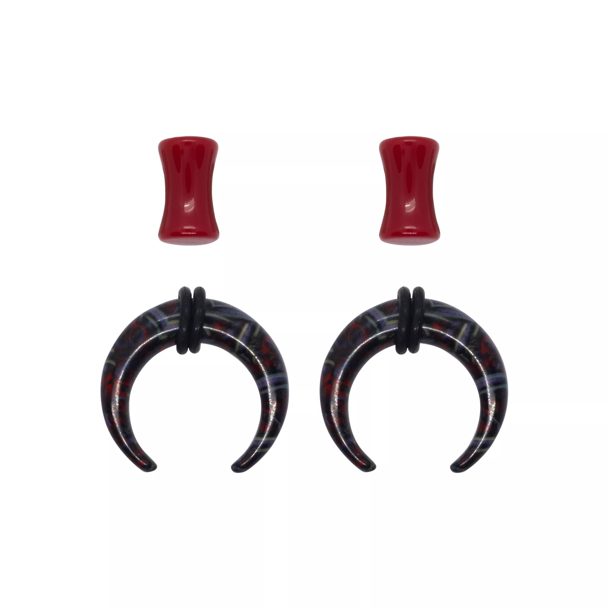 Red and Black Goth Pincher Plugs - 2 Pair