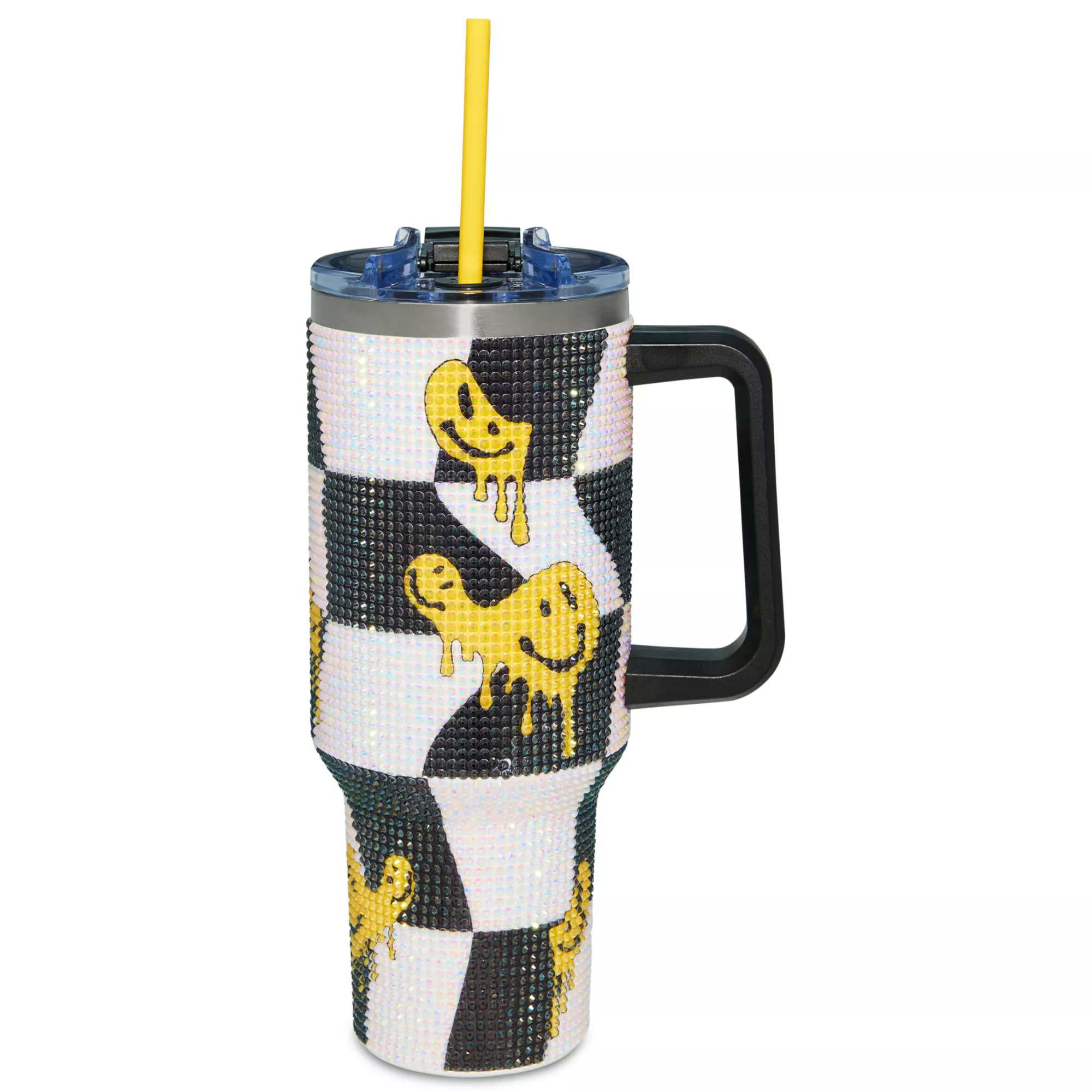 Melting Smiley Rhinestone Travel Tumbler with Straw - 40 oz.