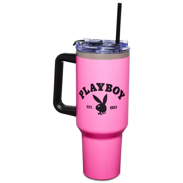 Pink Playboy Varsity Travel Tumbler with Straw - 40 oz. at Spencer's