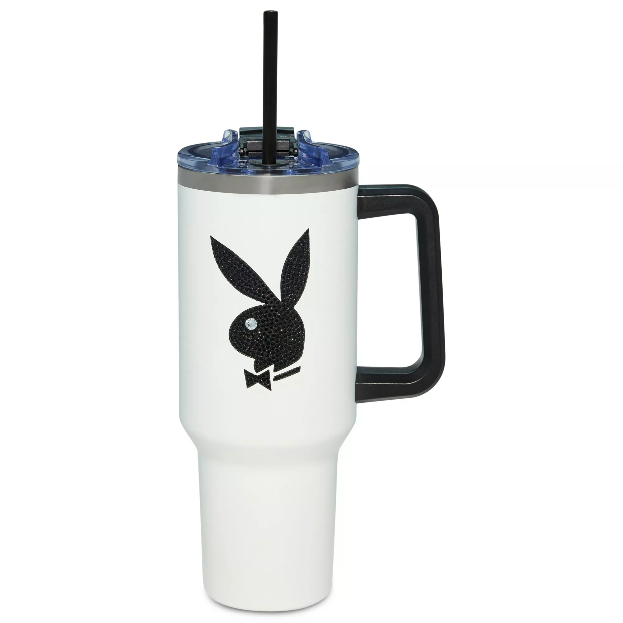 Playboy Black Rhinestone Bunny Travel Tumbler with Straw - 40 oz. at Spencer's