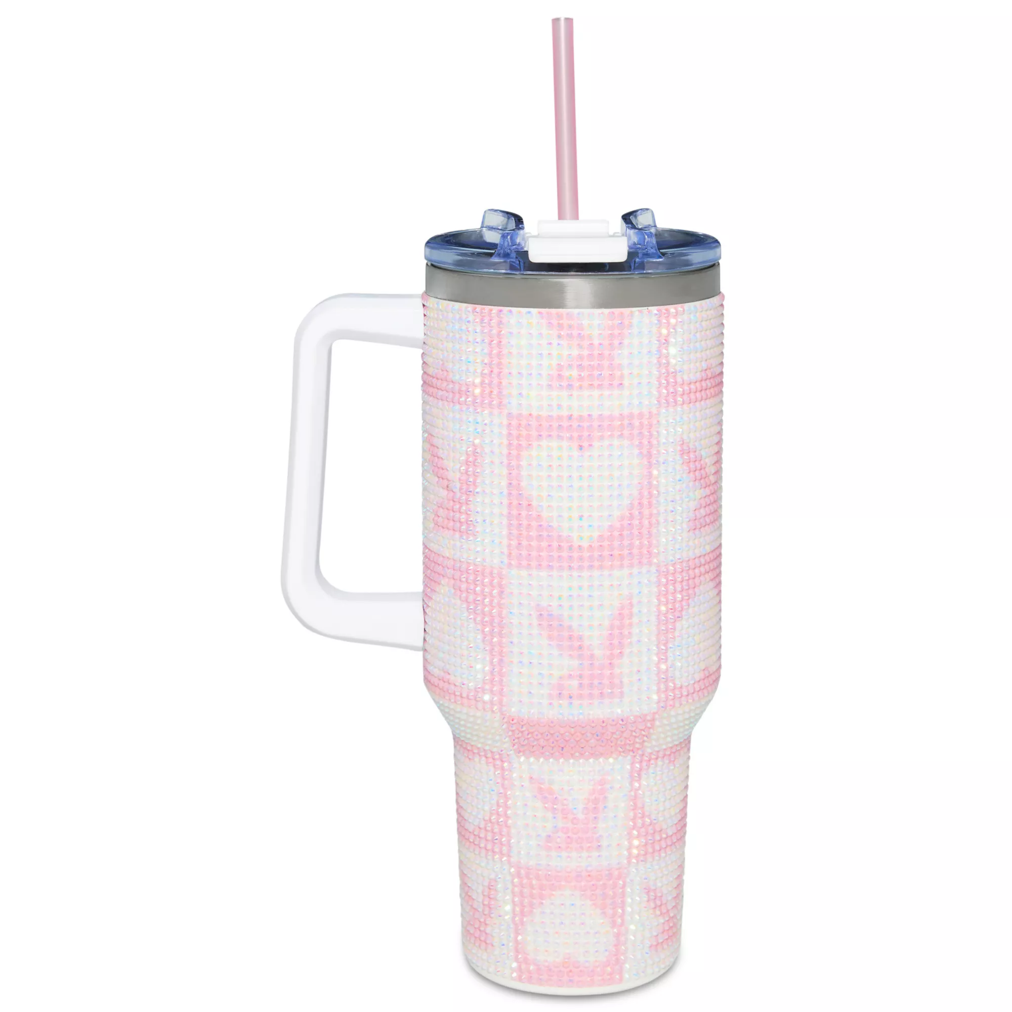 Playboy Pink and White Rhinestone Travel Tumbler with Straw - 40 oz. at Spencer's