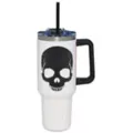 White and Black Rhinestone Skull Travel Tumbler with Straw - 40 oz. at Spencer's
