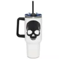 White and Black Rhinestone Skull Travel Tumbler with Straw - 40 oz. at Spencer's