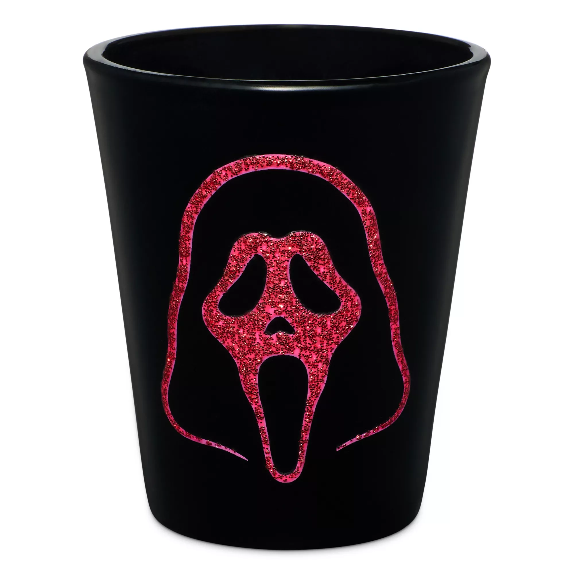 Black and Pink Ghost Face Glitter Shot Glass - 2 oz. at Spencer's