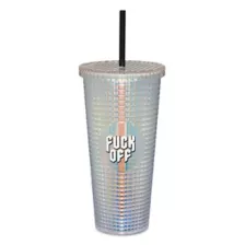 Fuck Off Textured Iridescent Cup with Straw - 20 oz. at Spencer's