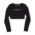 Long Sleeve Black Velvet Cutout Crop Top at Spencer's