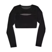 Long Sleeve Black Velvet Cutout Crop Top at Spencer's