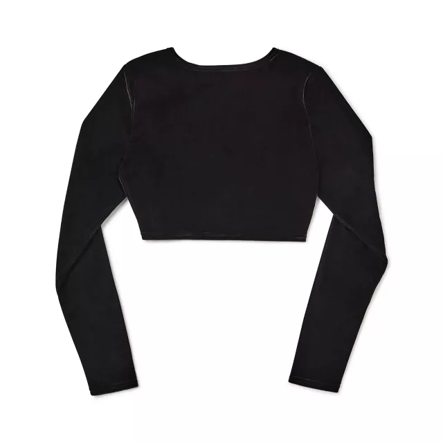 Long Sleeve Black Velvet Cutout Crop Top at Spencer's