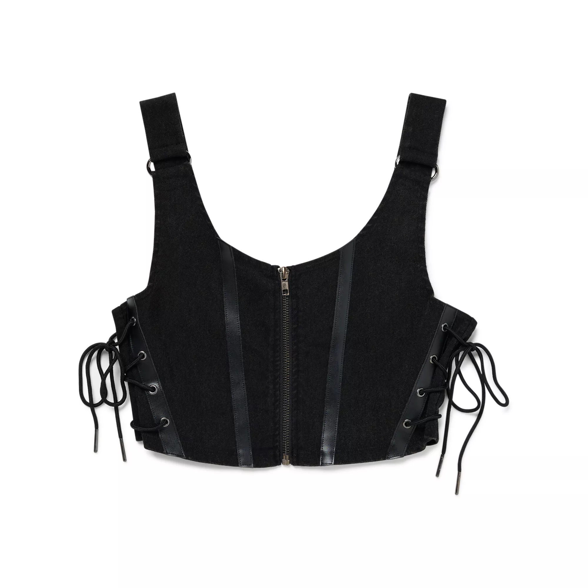 Black Distressed Lace-Up Bralette at Spencer's