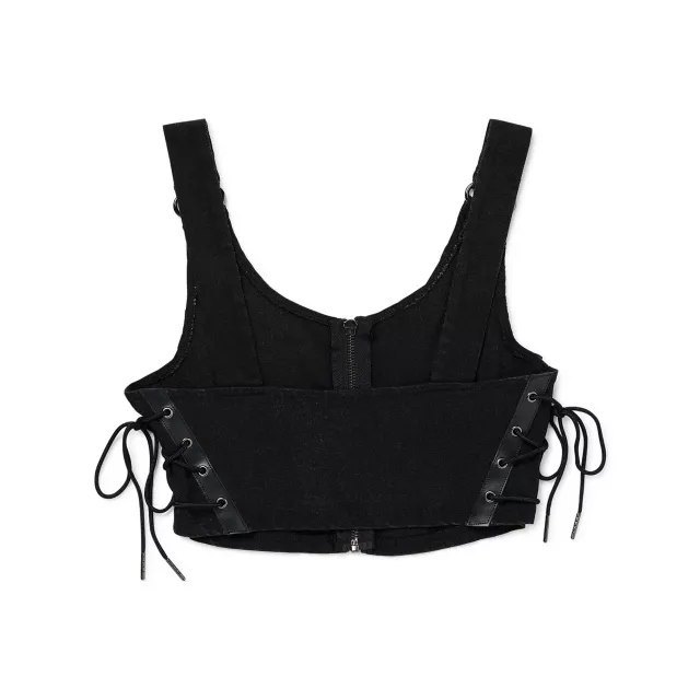 Black Distressed Lace-Up Bralette at Spencer's