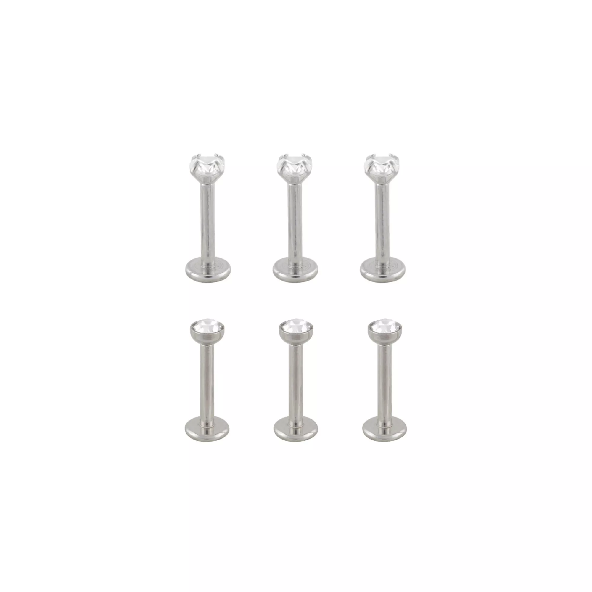 Multi-Pack CZ Silvertone Prong and Bezel Set Labret Lip Rings 6 Pack - 16 Gauge at Spencer's