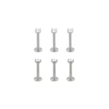 Multi-Pack CZ Silvertone Prong and Bezel Set Labret Lip Rings 6 Pack - 16 Gauge at Spencer's