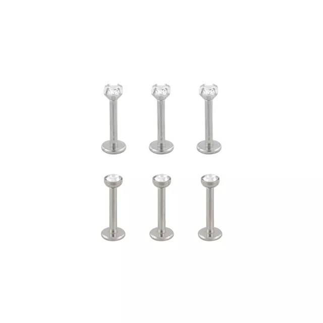 Multi-Pack CZ Silvertone Prong and Bezel Set Labret Lip Rings 6 Pack - 16 Gauge at Spencer's