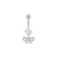 CZ Prong Bow Silvertone Dangle Belly Ring - 14 Gauge at Spencer's