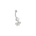 CZ Prong Bow Silvertone Dangle Belly Ring - 14 Gauge at Spencer's