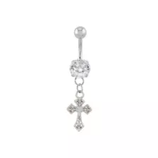 CZ Cross Titanium Dangle Belly Ring - 14 Gauge at Spencer's