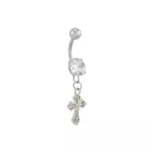 CZ Cross Titanium Dangle Belly Ring - 14 Gauge at Spencer's