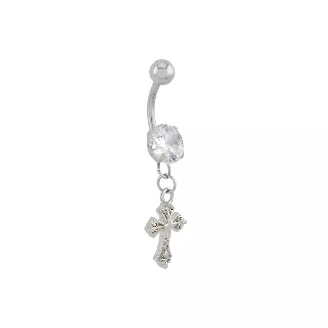 CZ Cross Titanium Dangle Belly Ring - 14 Gauge at Spencer's