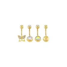 Multi-Pack CZ Butterfly Goldtone Titanium Belly Rings 4 Pack - 14 Gauge at Spencer's