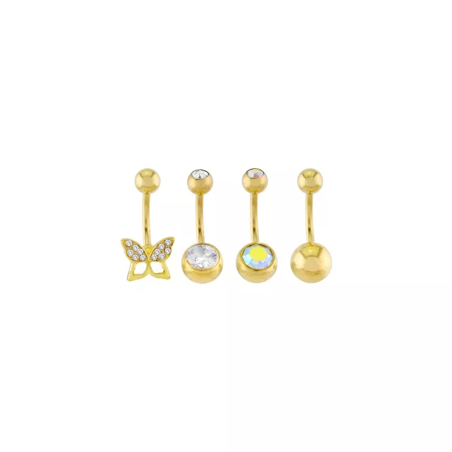 Multi-Pack CZ Butterfly Goldtone Titanium Belly Rings 4 Pack - 14 Gauge at Spencer's