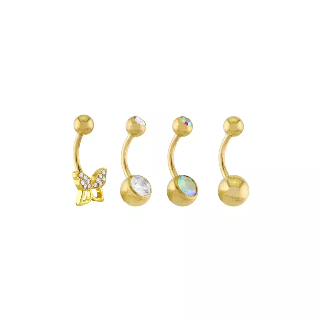 Multi-Pack CZ Butterfly Goldtone Titanium Belly Rings 4 Pack - 14 Gauge at Spencer's