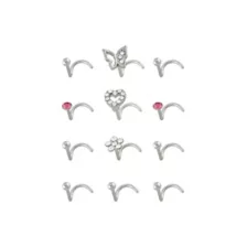 Multi-Pack CZ Multi-Color Butterfly Heart Flower Screw Nose Rings 12 Pack - 20 Gauge at Spencer's