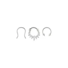 Multi-Pack CZ Titanium Clicker Septum Ring and Retainer and Spiked Horseshoe Ring 3 Pack - 16 Gauge at Spencer's