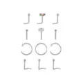 Multi-Pack CZ Butterfly Nose Pins L-Bend Hoop and Half Hoop and Screw Nose Rings 12 Pack - 20 Gauge at Spencer's