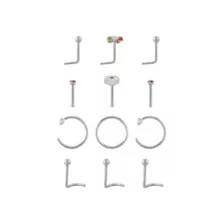 Multi-Pack CZ Butterfly Nose Pins L-Bend Hoop and Half Hoop and Screw Nose Rings 12 Pack - 20 Gauge at Spencer's