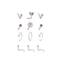 Multi-Pack CZ Butterfly Nose Pins L-Bend Hoop and Half Hoop and Screw Nose Rings 12 Pack - 20 Gauge at Spencer's