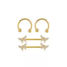 Multi-Pack Goldtone CZ Butterfly Horseshoe Rings and Nipple Barbells 2 Pair - 14 Gauge at Spencer's