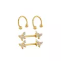 Multi-Pack Goldtone CZ Butterfly Horseshoe Rings and Nipple Barbells 2 Pair - 14 Gauge at Spencer's