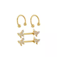 Multi-Pack Goldtone CZ Butterfly Horseshoe Rings and Nipple Barbells 2 Pair - 14 Gauge at Spencer's