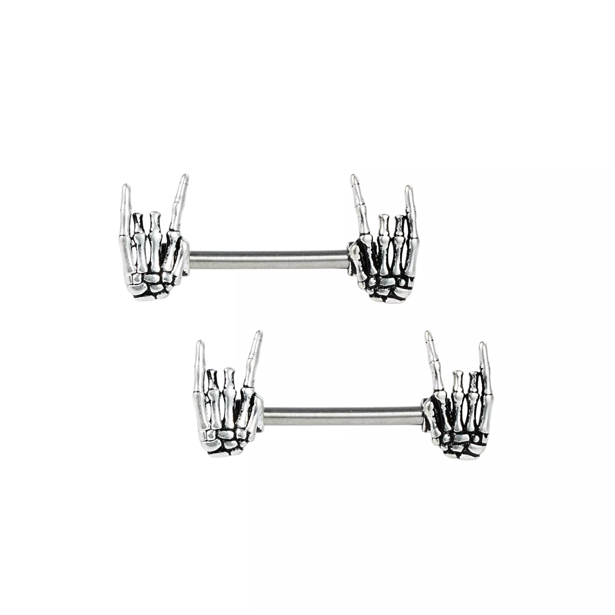 Titanium Skeleton Hand Nipple Barbells - 14 Gauge at Spencer's