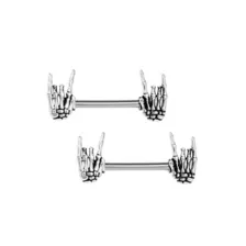 Titanium Skeleton Hand Nipple Barbells - 14 Gauge at Spencer's