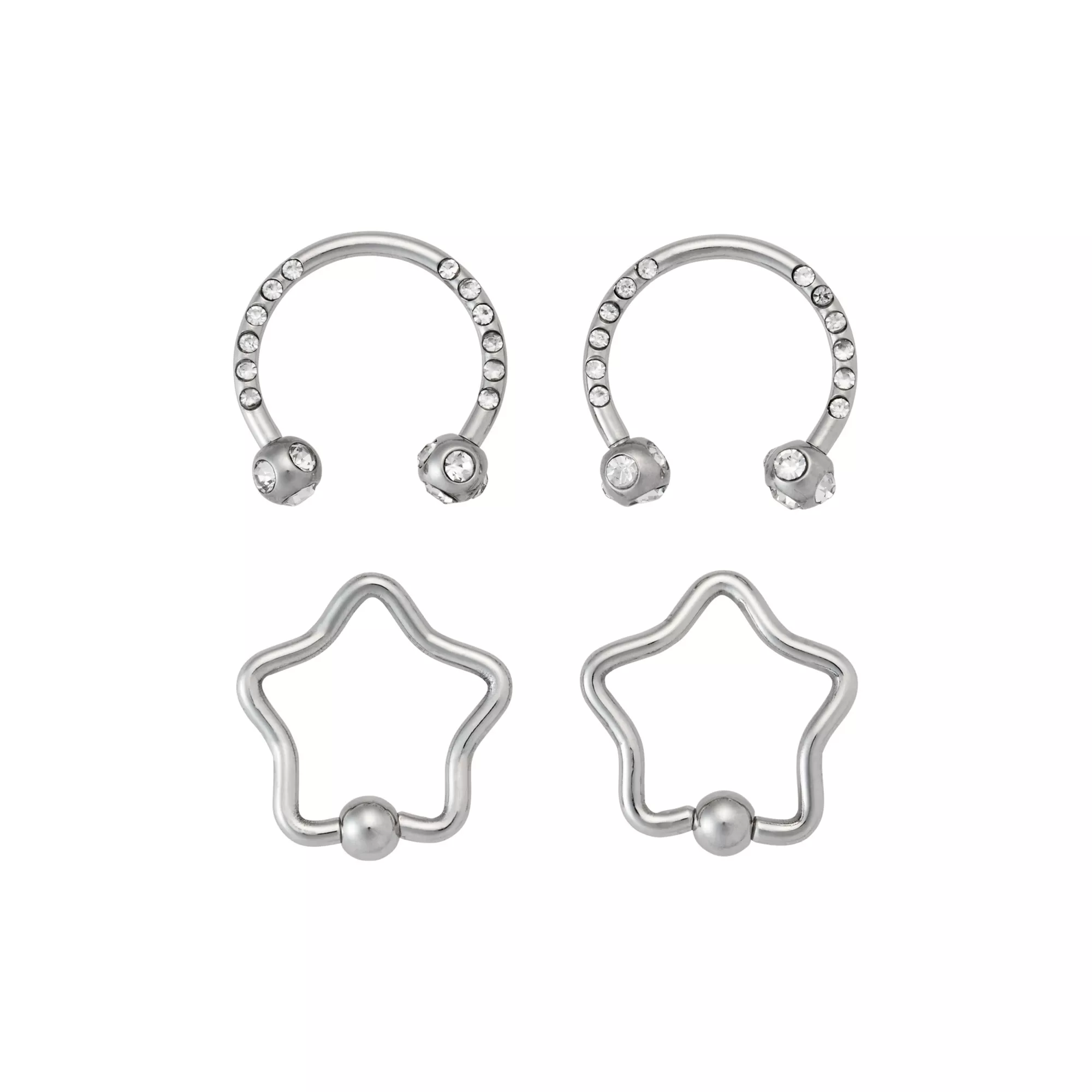 Multi-Pack CZ Star Captive Hoop and Horseshoe Rings 4 Pack - 16 Gauge at Spencer's