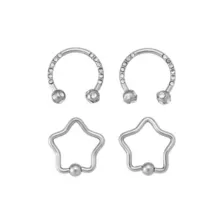 Multi-Pack CZ Star Captive Hoop and Horseshoe Rings 4 Pack - 16 Gauge at Spencer's