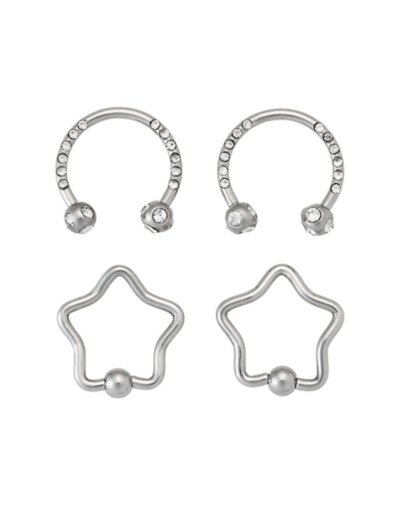 Multi-Pack CZ Star Captive Hoop and Horseshoe Rings 4 Pack - Gauge