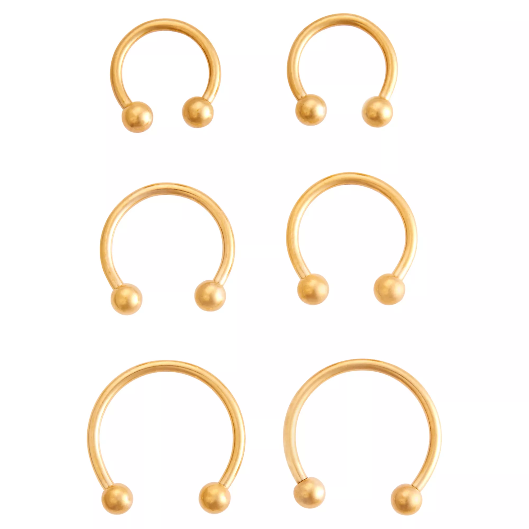 Multi-Pack Titanium Goldplated Horseshoe Septum Rings 6 Pack - 16 Gauge