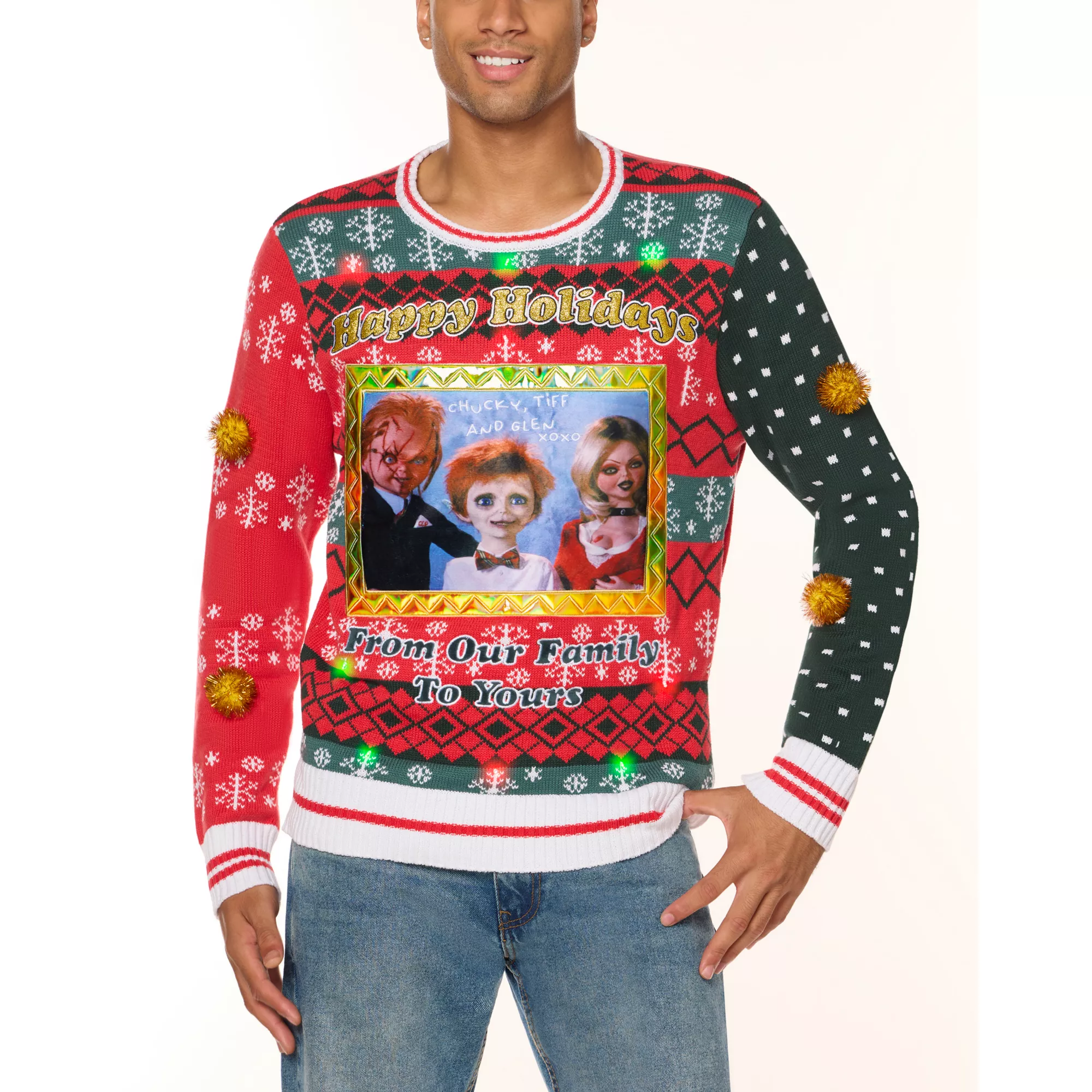 Light-Up Chucky Family Photo Christmas Sweater