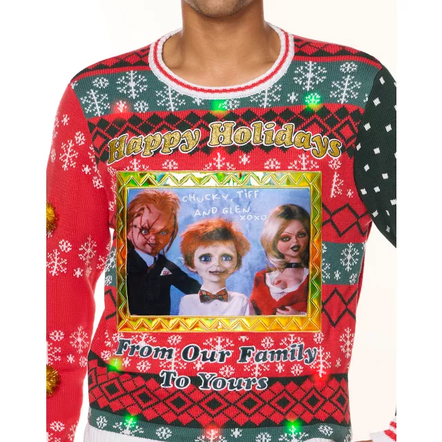 Light-Up Chucky Family Photo Christmas Sweater